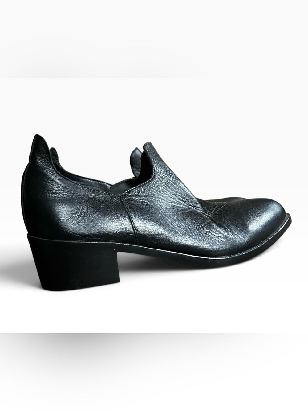 US 7.5 Pure Navy Black Leather Ankle Booties